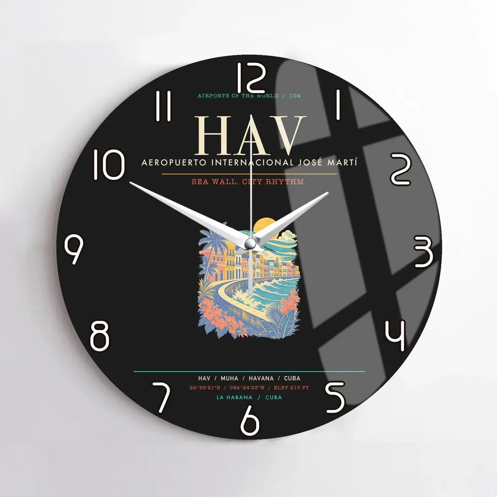 Havana Jose Marti International Airport HAV Wall-Clock No-Frame - Black