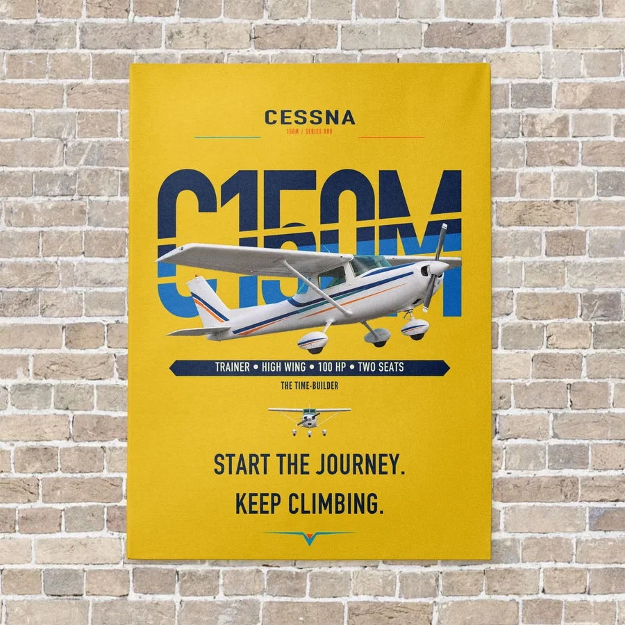 Cessna 150M vertical canvas print - no frame - yellow background