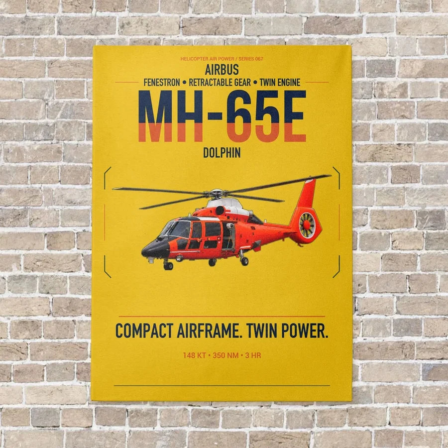 Airbus MH-65E Dolphin vertical canvas print - no frame - yellow background