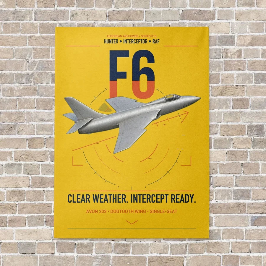 Hawker Hunter F6 vertical canvas print - no frame - yellow background