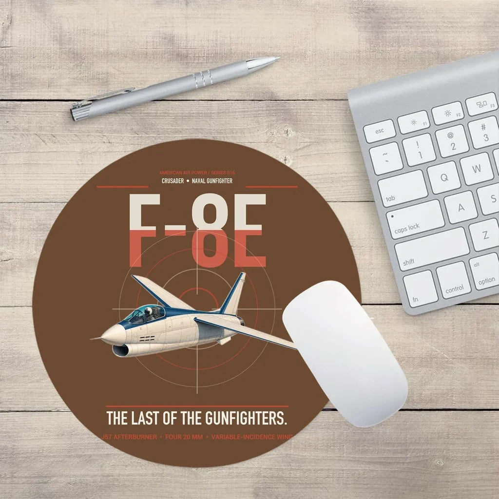 F-8E Crusader design on brown round mouse pad
