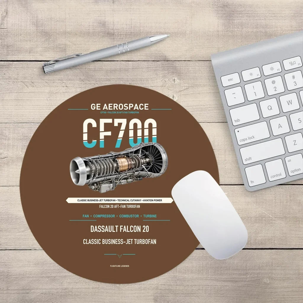 CF700 design on brown round mouse pad