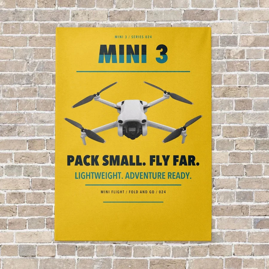 DJI Mini 3 vertical canvas print - no frame - yellow background