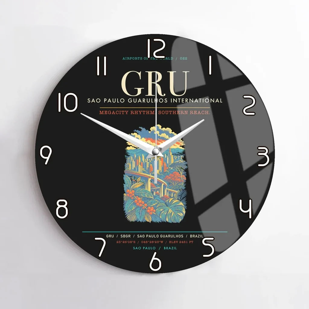 Sao Paulo Guarulhos International Airport GRU Wall-Clock No-Frame - Black