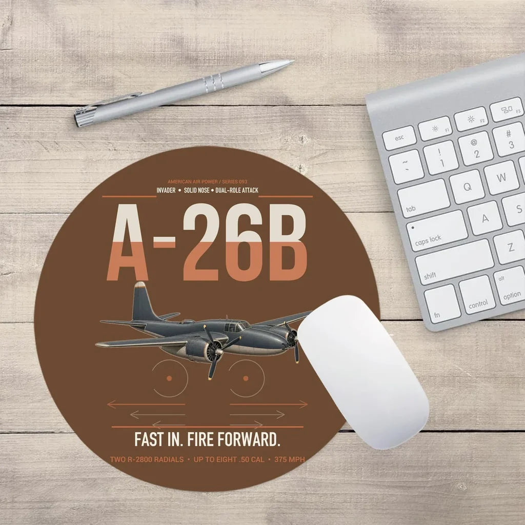 A-26B Invader design on brown round mouse pad