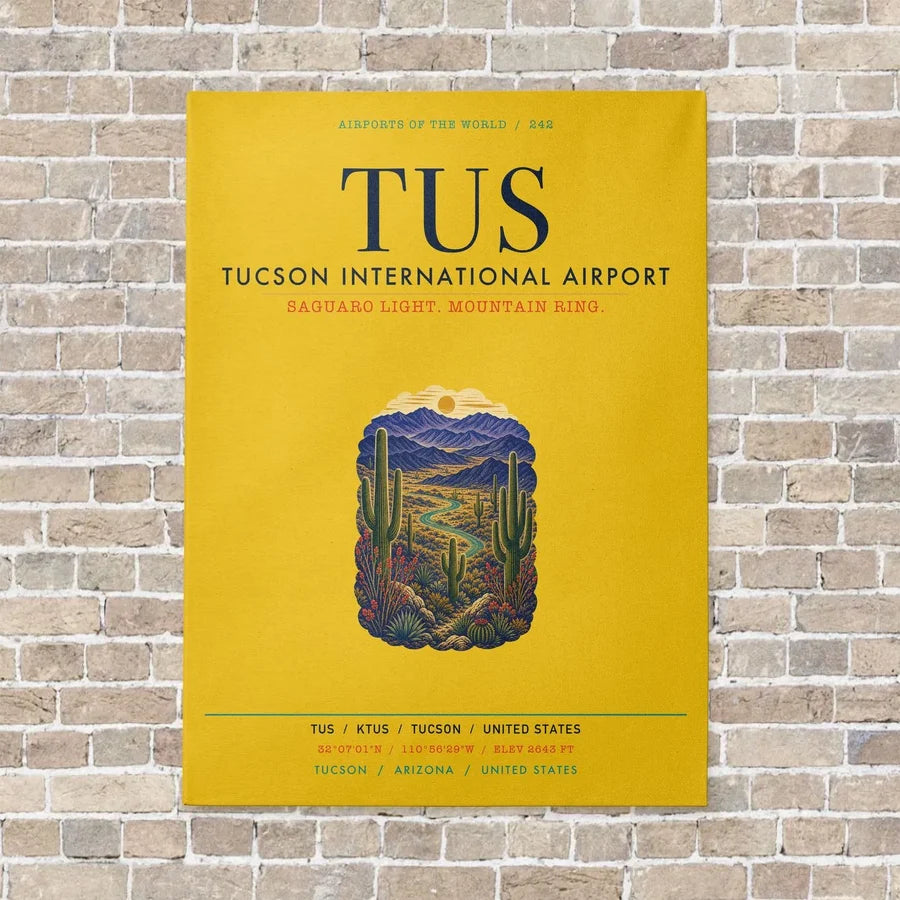 Tucson International Airport TUS vertical canvas print - no frame - yellow background
