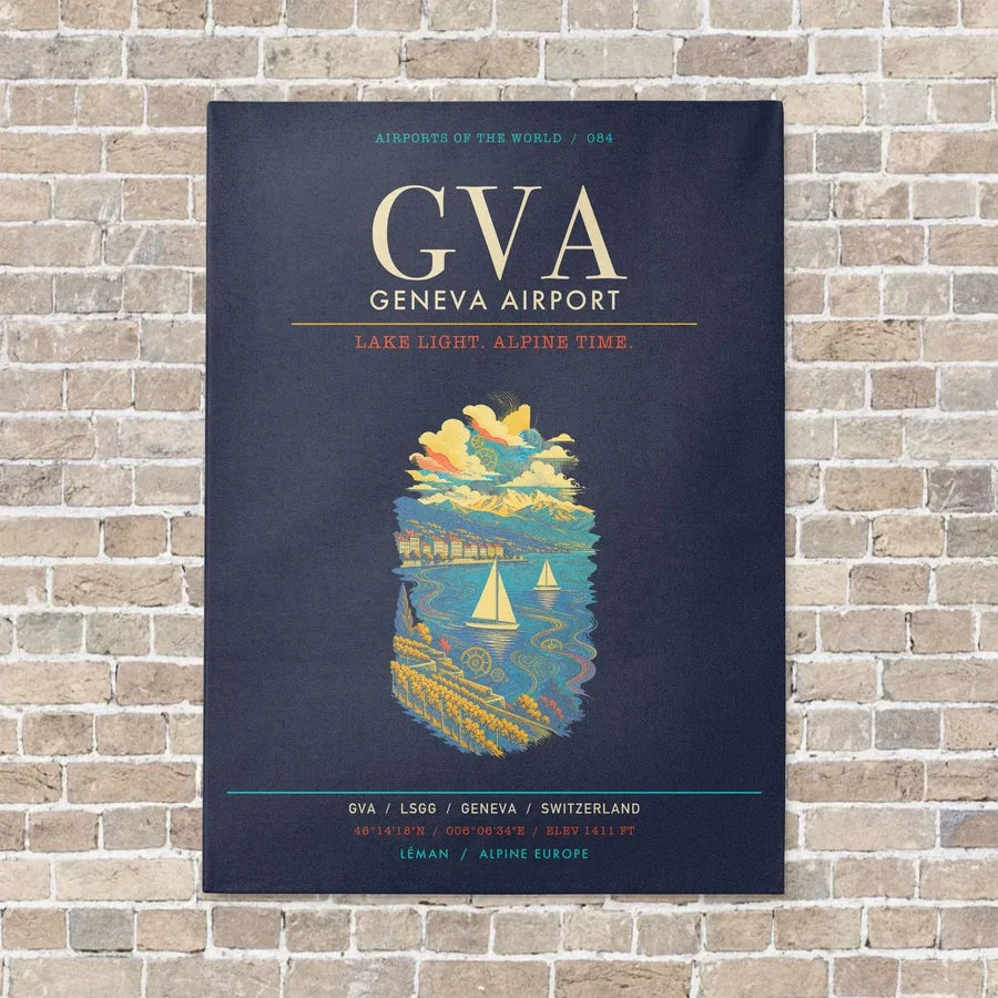 Geneva Airport GVA - Canvas Framed - Navy Blue