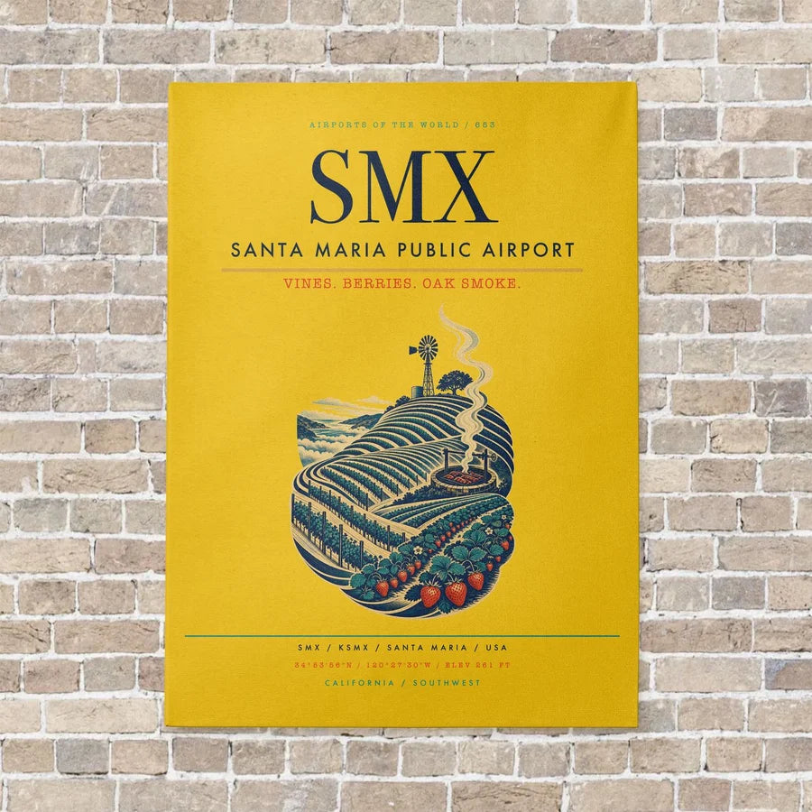 Santa Maria Public Airport SMX vertical canvas print - no frame - yellow background