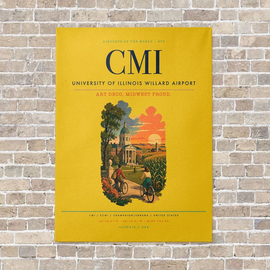 University of Illinois Willard Airport CMI vertical canvas print - no frame - yellow background
