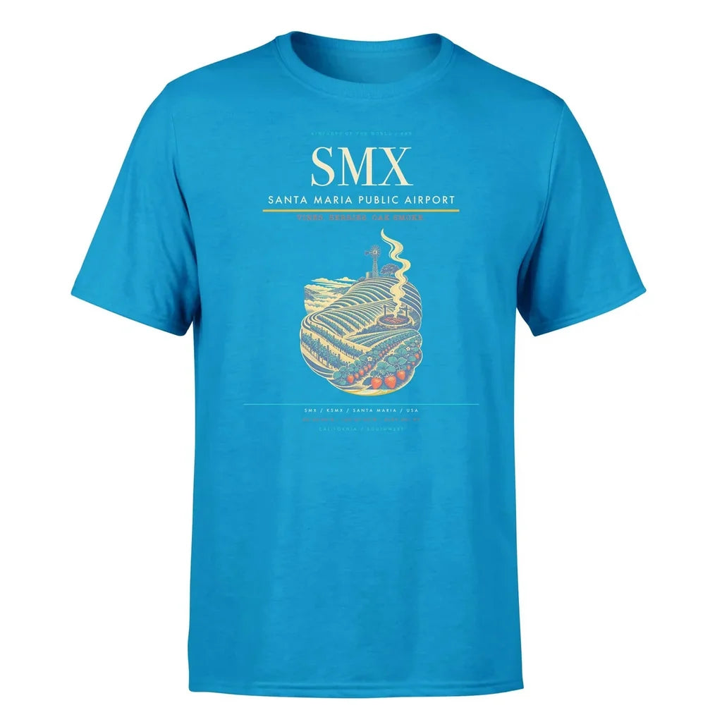 Santa Maria Public Airport (SMX) T-Shirt single-side front print in Turquoise | santa-maria-public-airport-smx-double-side-t-shirt