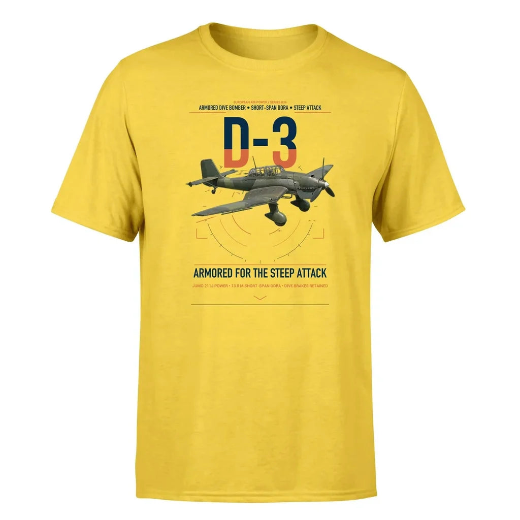 Junkers Ju 87D-3 design on yellow t-shirt, single-side print