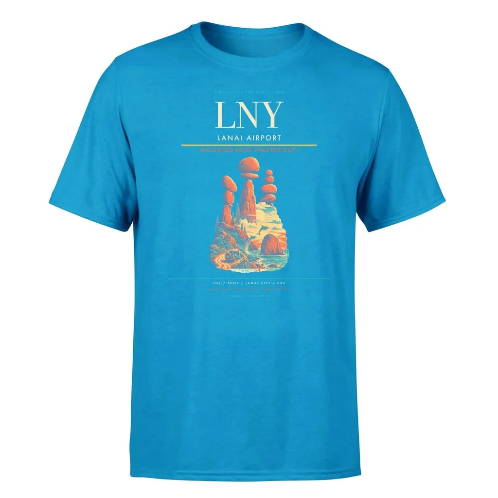 Lanai Airport (LNY) T-Shirt single-side front print in Turquoise | lanai-airport-lny-double-side-t-shirt