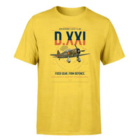 Thumbnail for Fokker D.XXI — Dutch LVA aircraft 221 design on yellow t-shirt, single-side print