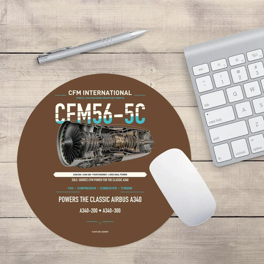 CFM56-5C design on brown round mouse pad