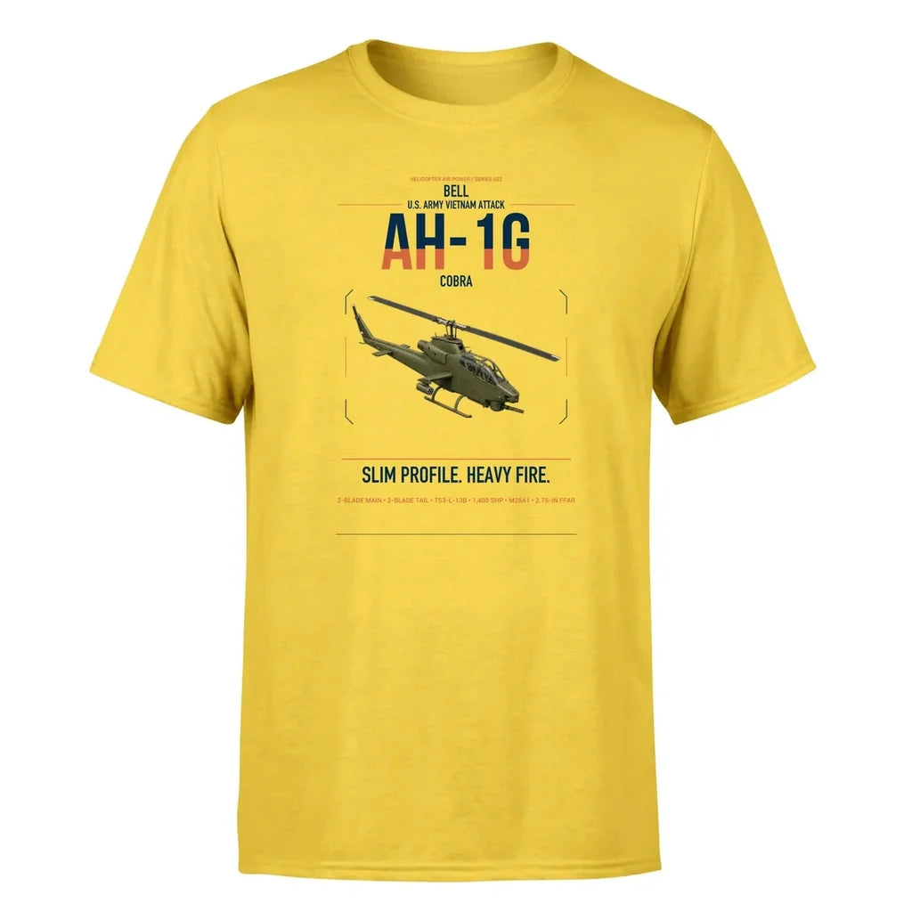 Bell AH-1G Cobra design on yellow t-shirt, single-side print