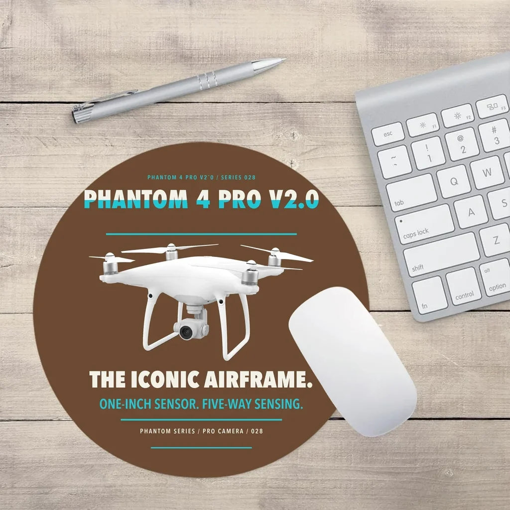 DJI Phantom 4 Pro V2.0 design on brown round mouse pad
