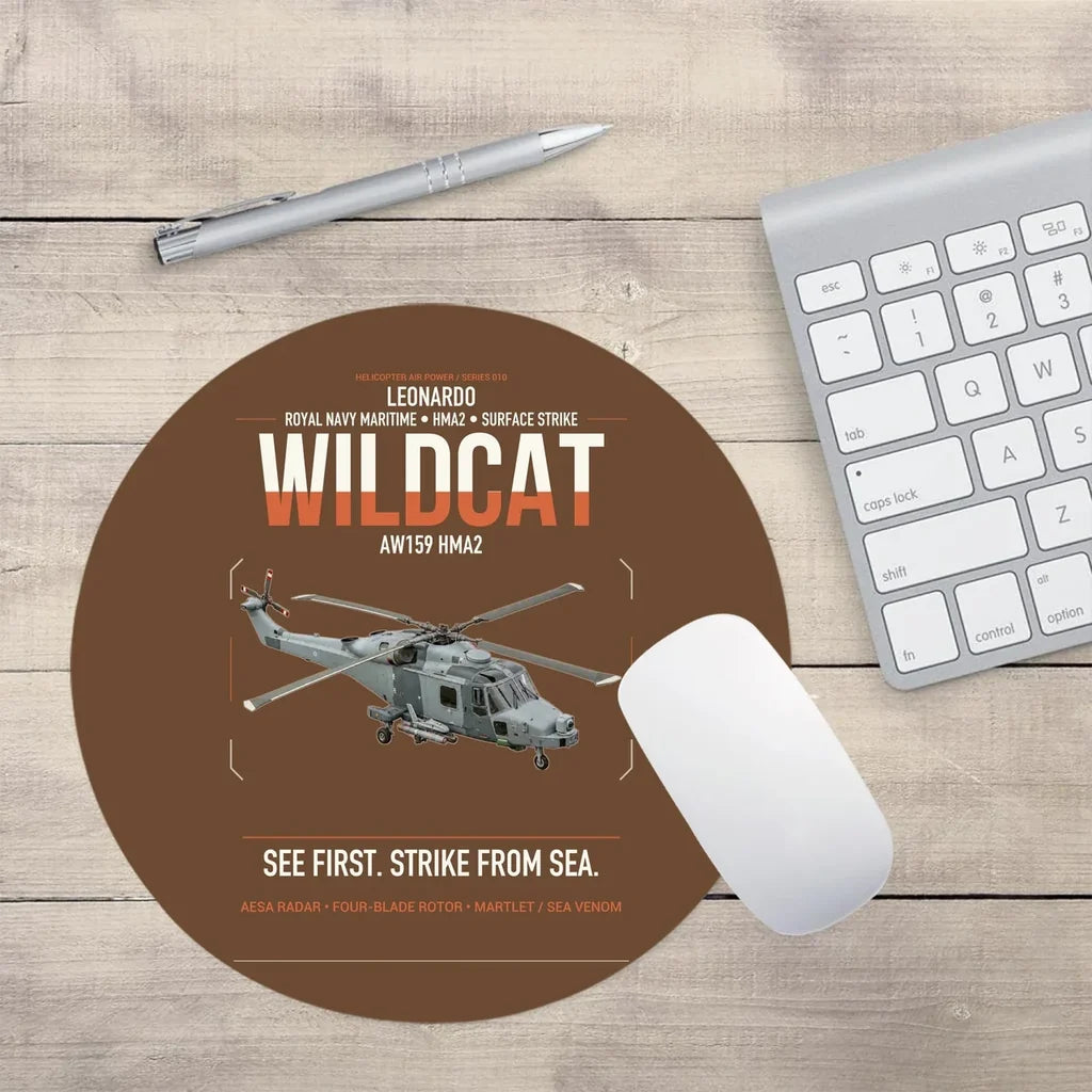 Leonardo AW159 Wildcat HMA2 design on brown round mouse pad