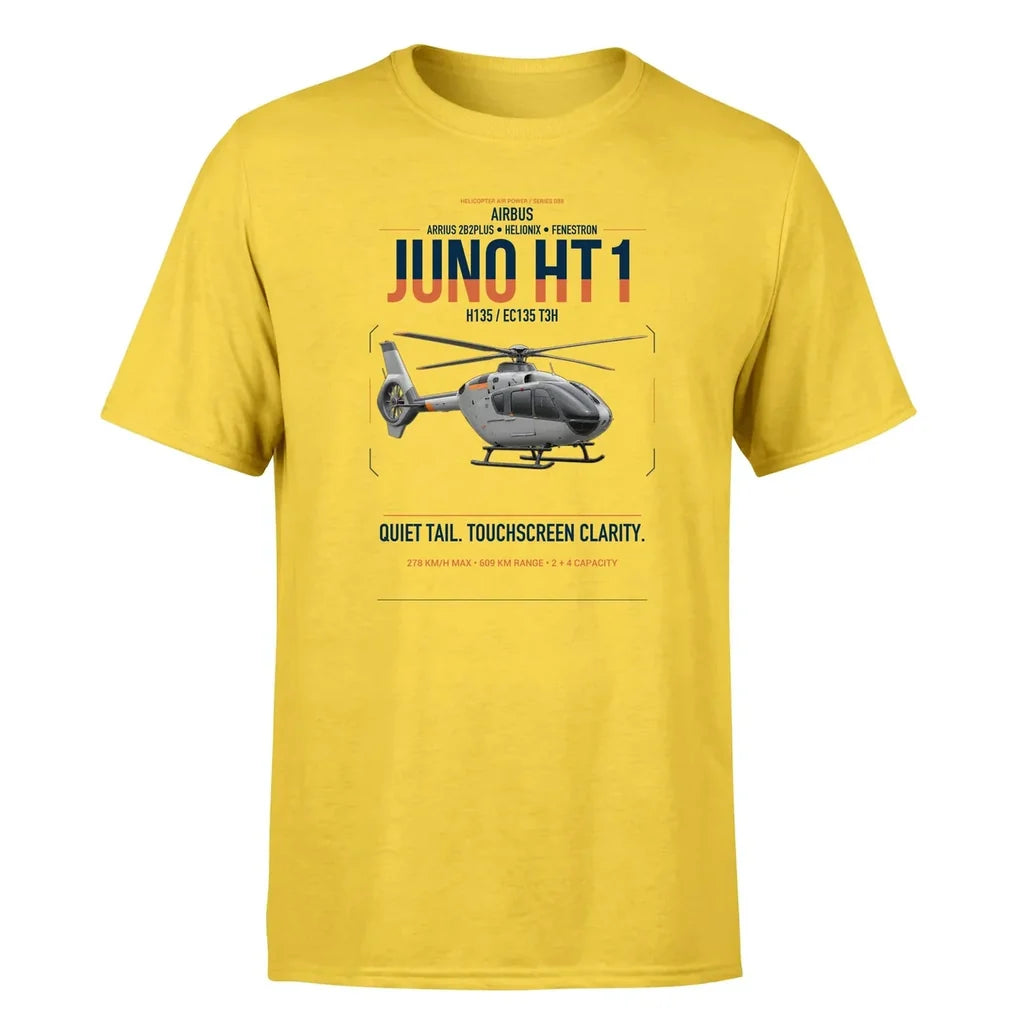 Airbus H135 Juno HT1 design on yellow t-shirt, single-side print