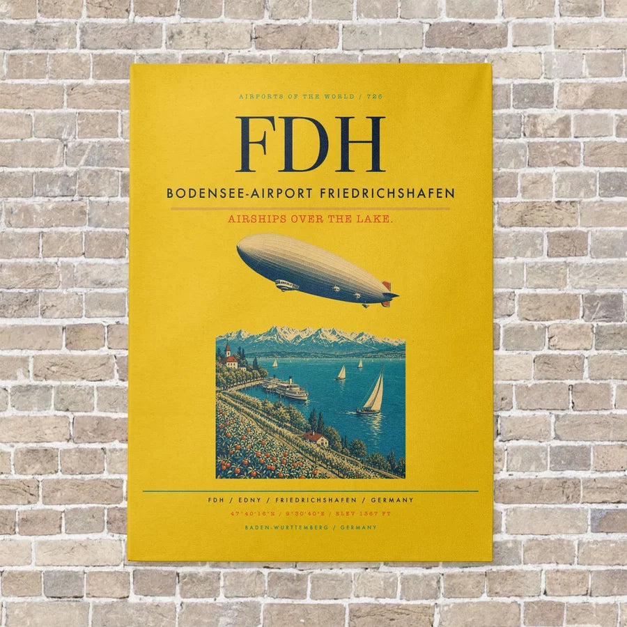 Bodensee-Airport Friedrichshafen FDH vertical canvas print - no frame - yellow background