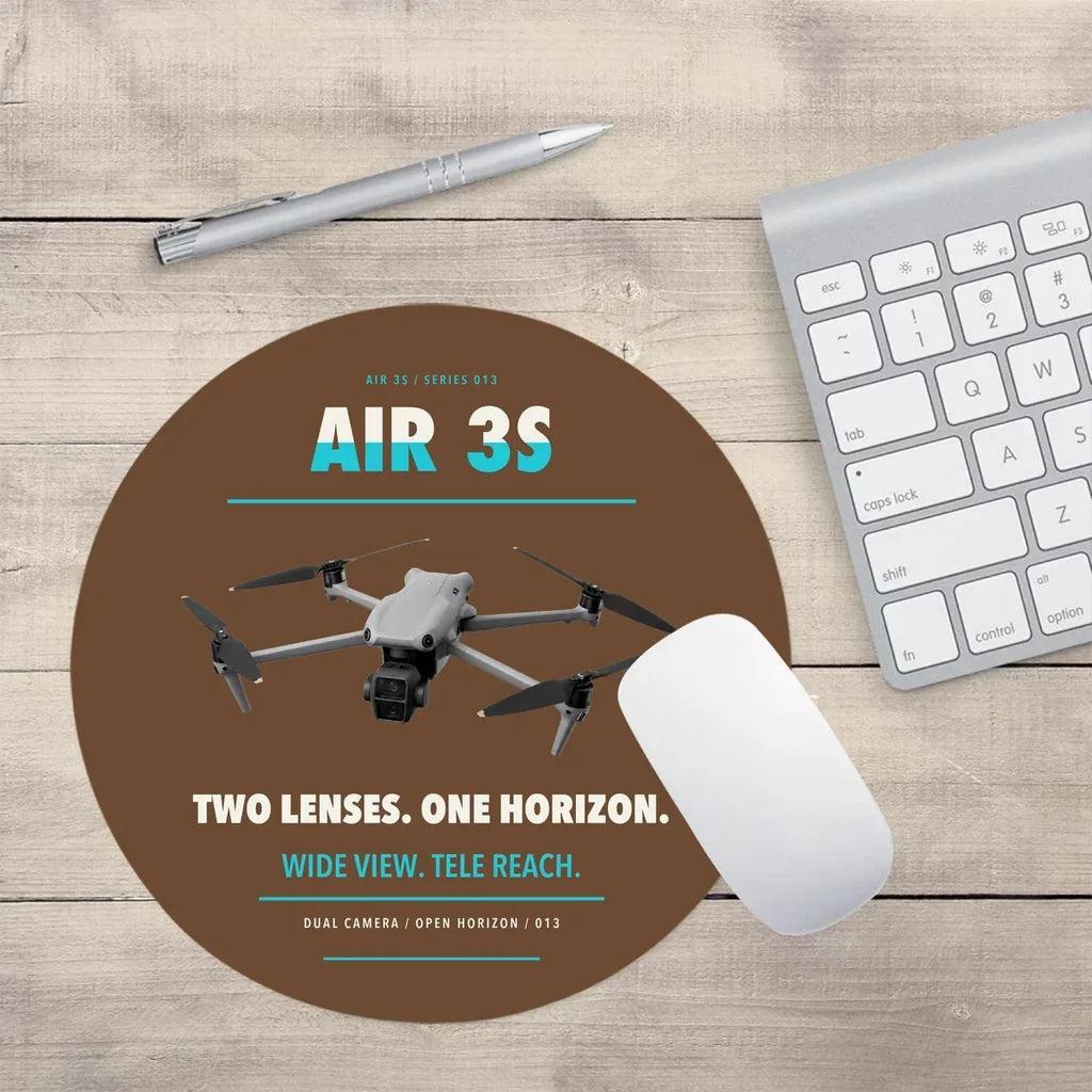 DJI Air 3S design on brown round mouse pad