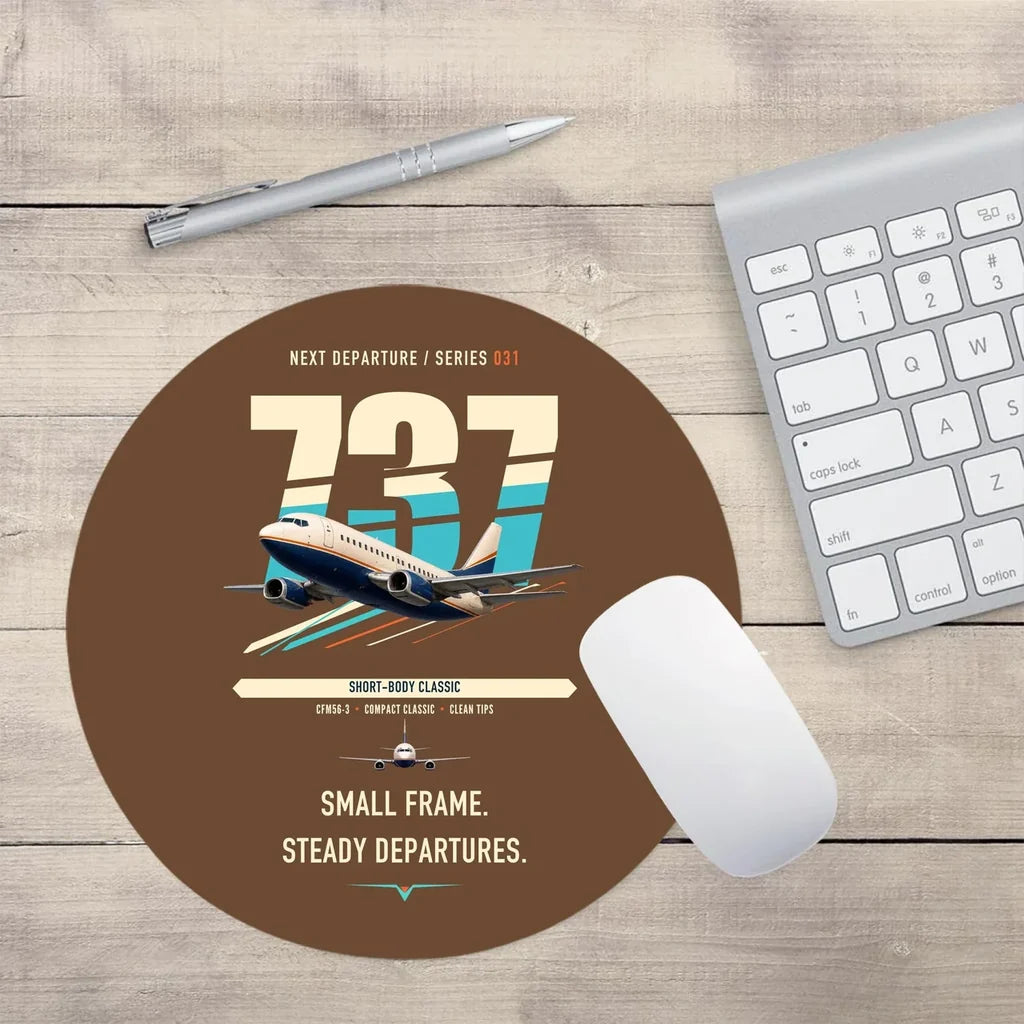 Boeing 737-500 Classic design on brown round mouse pad