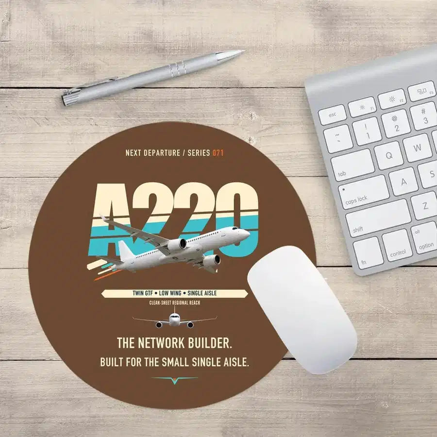 Airbus A220-300 design on brown round mouse pad