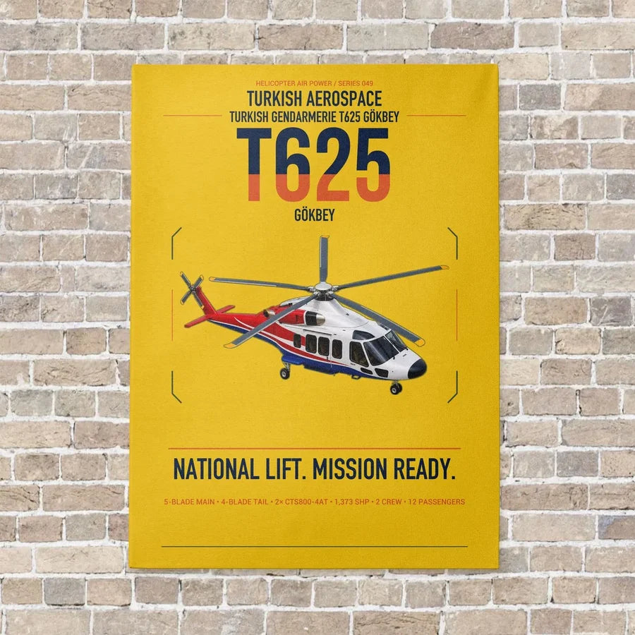 Turkish Aerospace T625 Gökbey vertical canvas print - no frame - yellow background