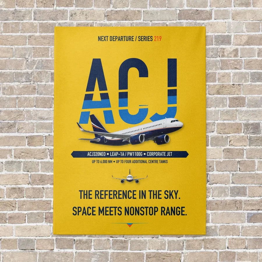 Airbus ACJ320neo vertical canvas print - no frame - yellow background