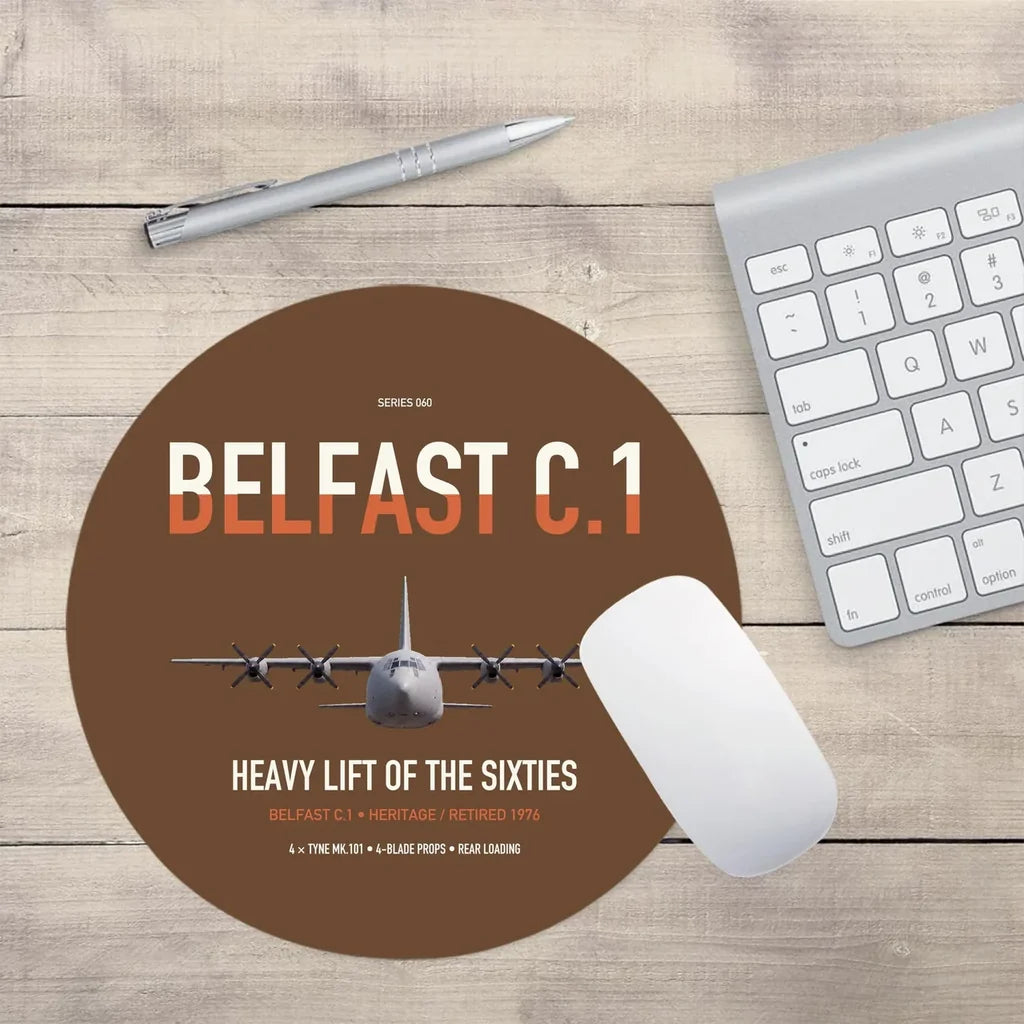 Short Belfast C.1 design on brown round mouse pad