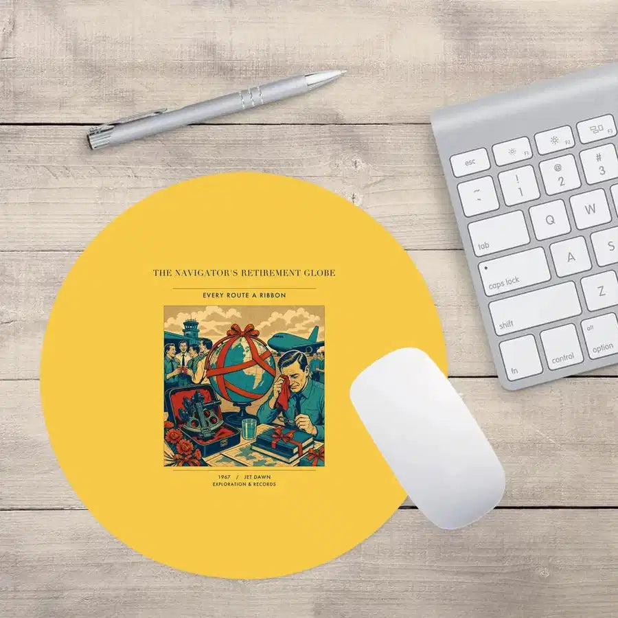 VINTAGE G4435 - The Navigator's Retirement Globe - Designed Mouse Pads design on yellow round