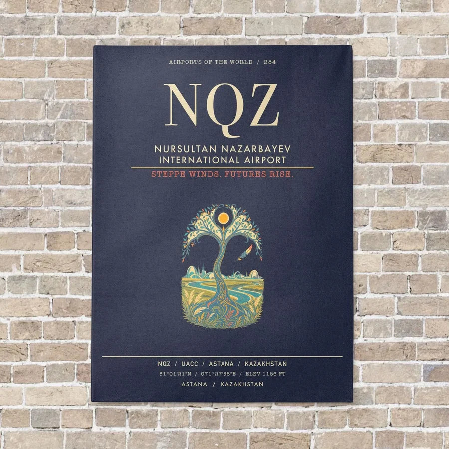 Nursultan Nazarbayev International Airport Astana NQZ - Canvas Framed - Navy Blue