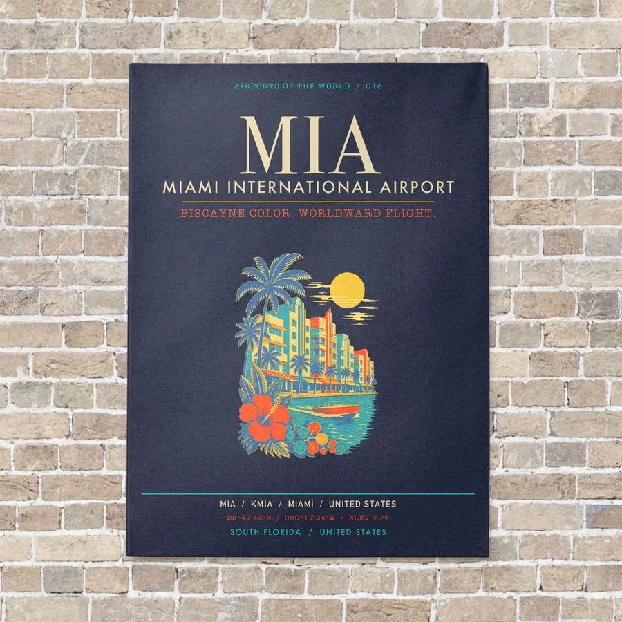 Miami International Airport MIA - Canvas Framed - Navy Blue