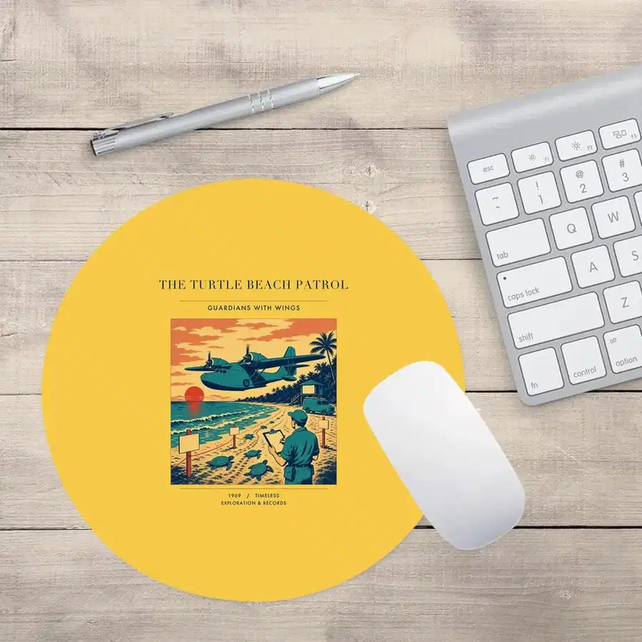 VINTAGE G4443 - The Turtle Beach Patrol - Designed Mouse Pads design on yellow round
