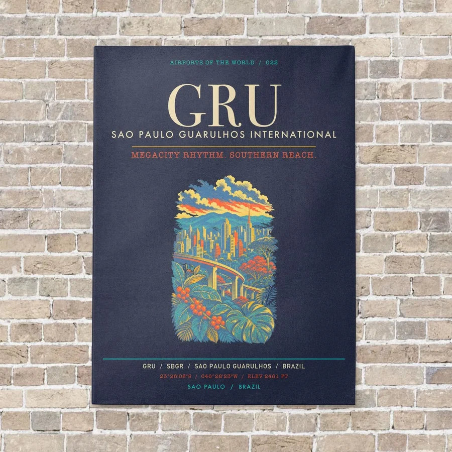 Sao Paulo Guarulhos International Airport GRU - Canvas Framed - Navy Blue