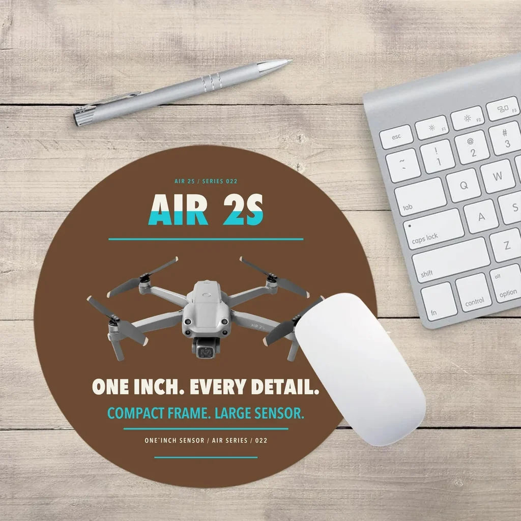 DJI Air 2S design on brown round mouse pad