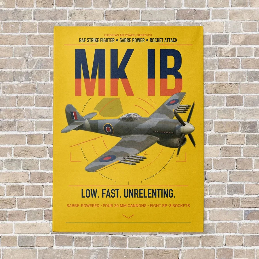 Hawker Typhoon Mk IB vertical canvas print - no frame - yellow background