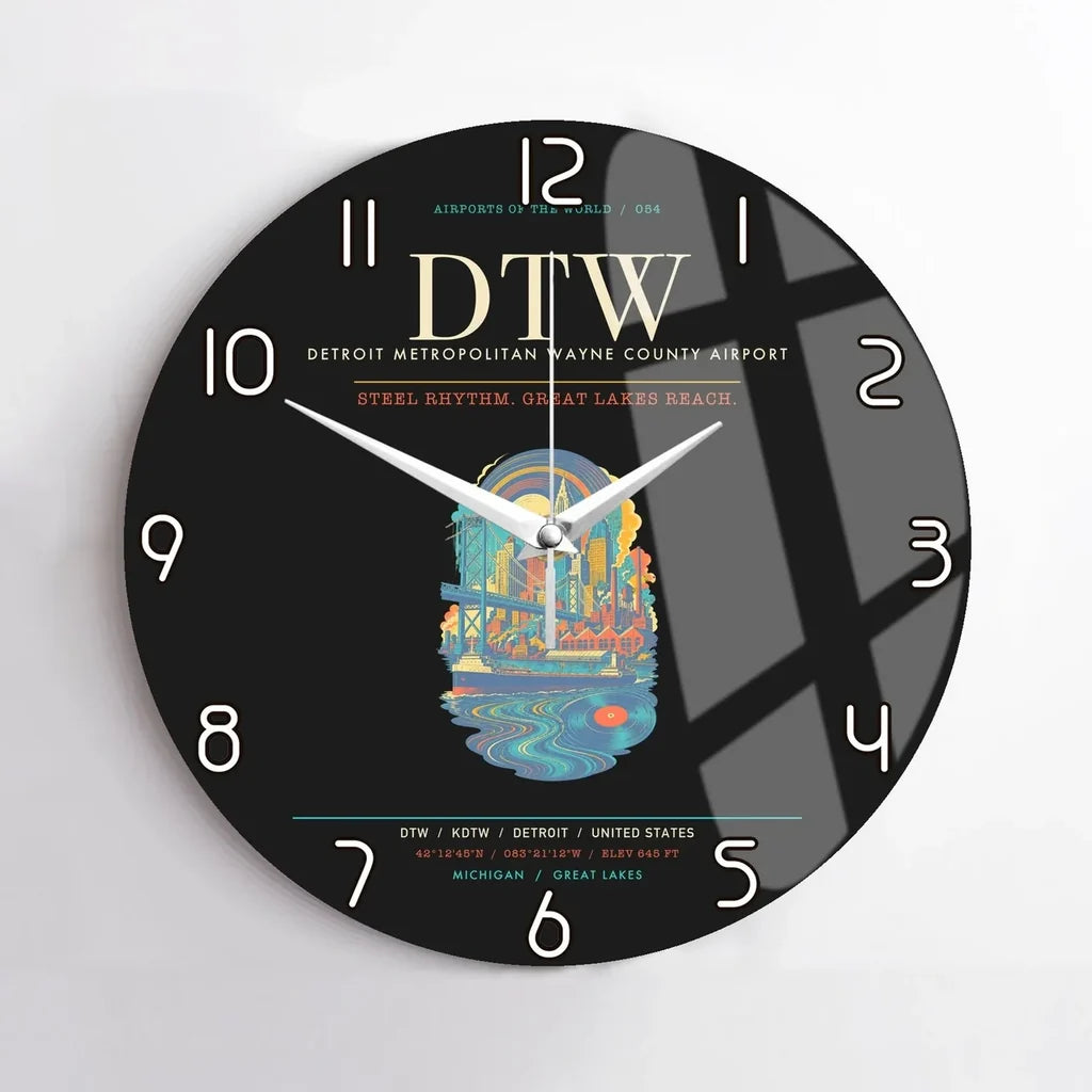 Detroit Metropolitan Wayne County Airport DTW Wall-Clock No-Frame - Black