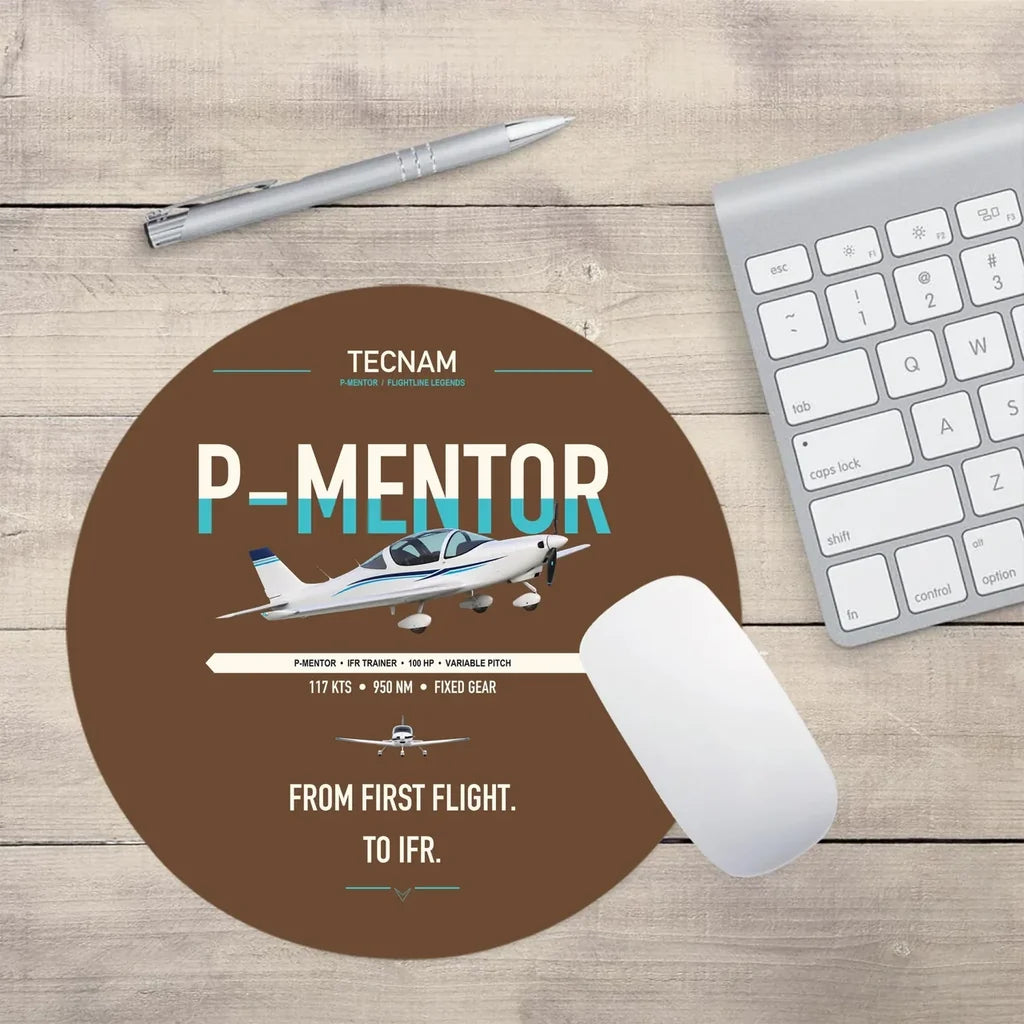Tecnam P-Mentor design on brown round mouse pad