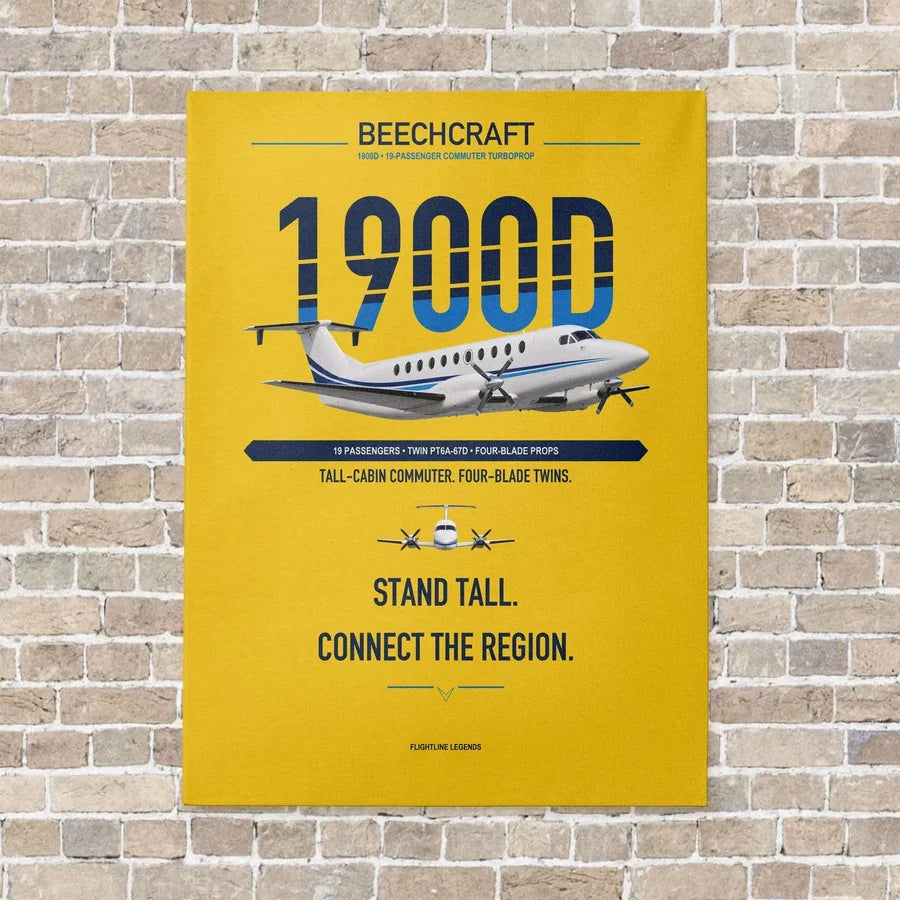 Beechcraft 1900D vertical canvas print - no frame - yellow background