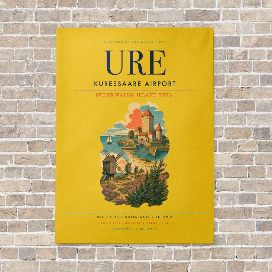 Kuressaare Airport URE vertical canvas print - no frame - yellow background