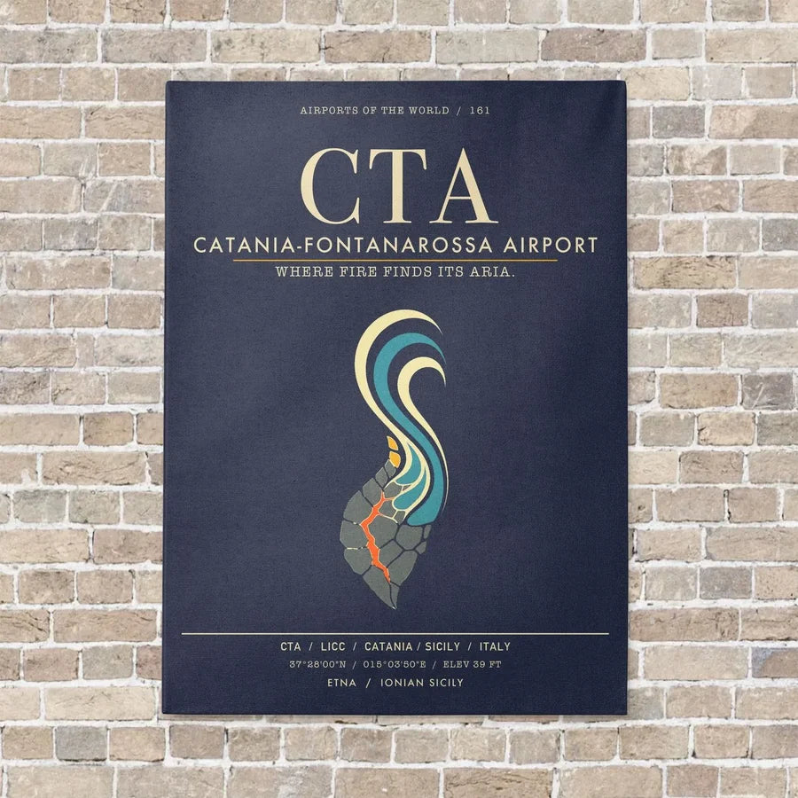 Catania-Fontanarossa Airport CTA - Canvas Framed - Navy Blue