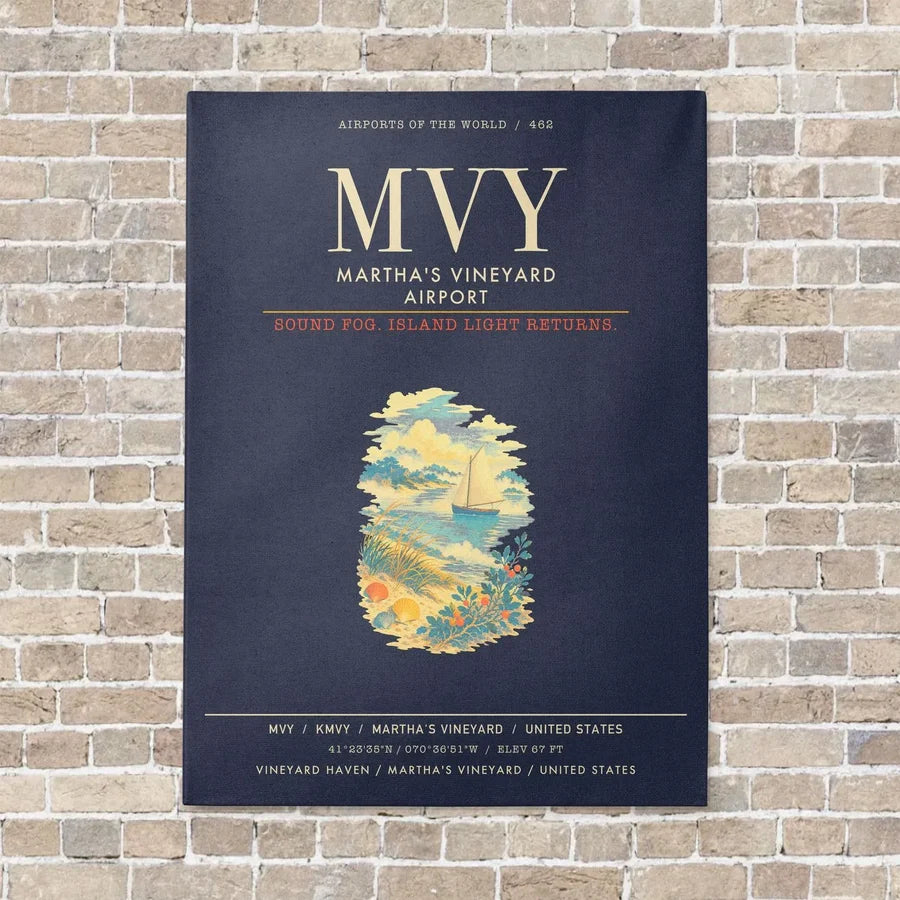 Martha's Vineyard Airport MVY - Canvas Framed - Navy Blue