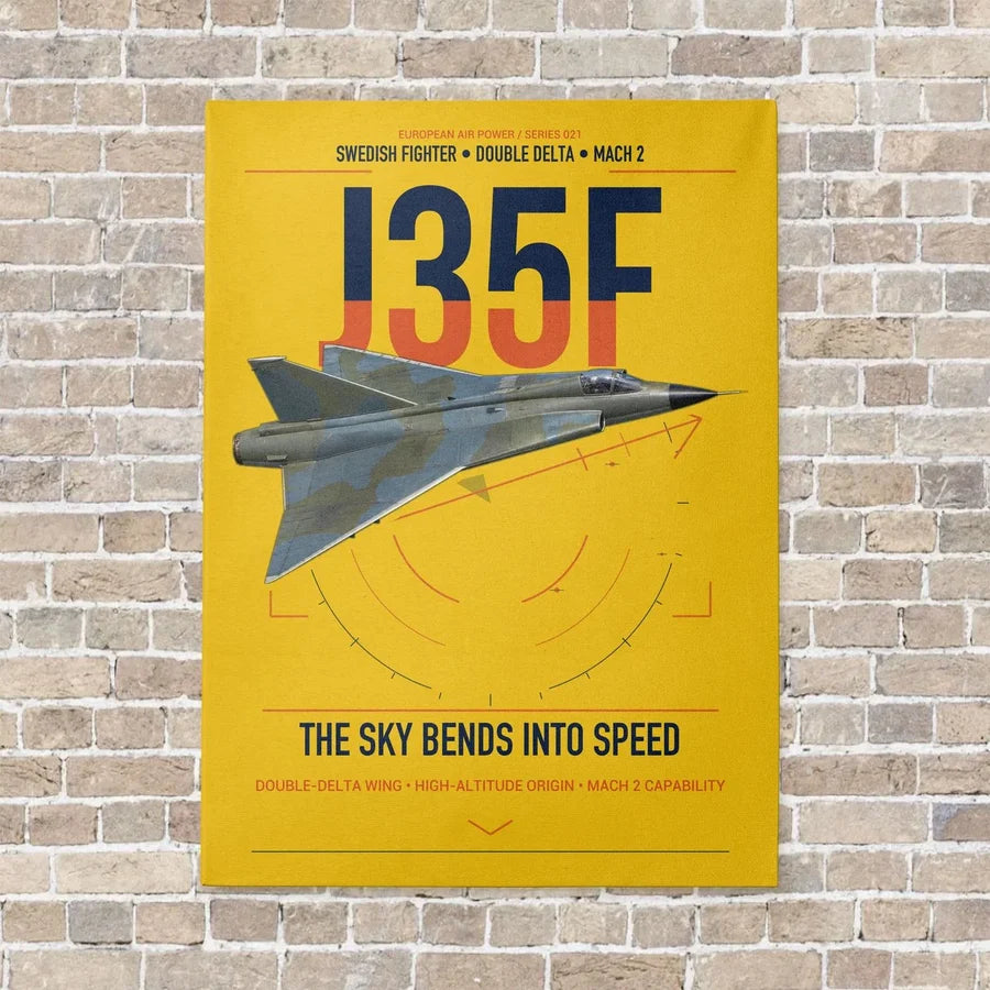 Saab J 35F Draken vertical canvas print - no frame - yellow background