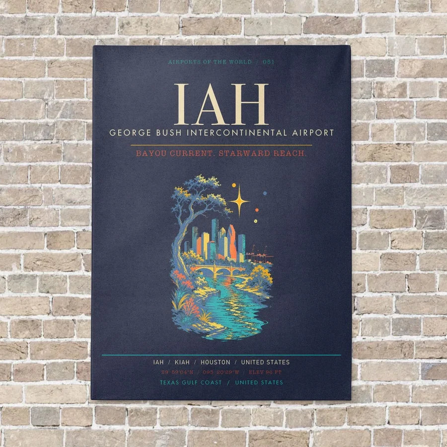 Houston George Bush Intercontinental Airport IAH - Canvas Framed - Navy Blue