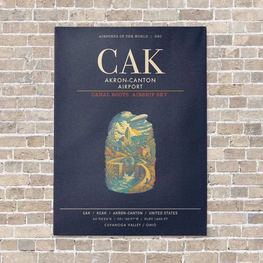 Akron-Canton Airport CAK - Canvas Framed - Navy Blue