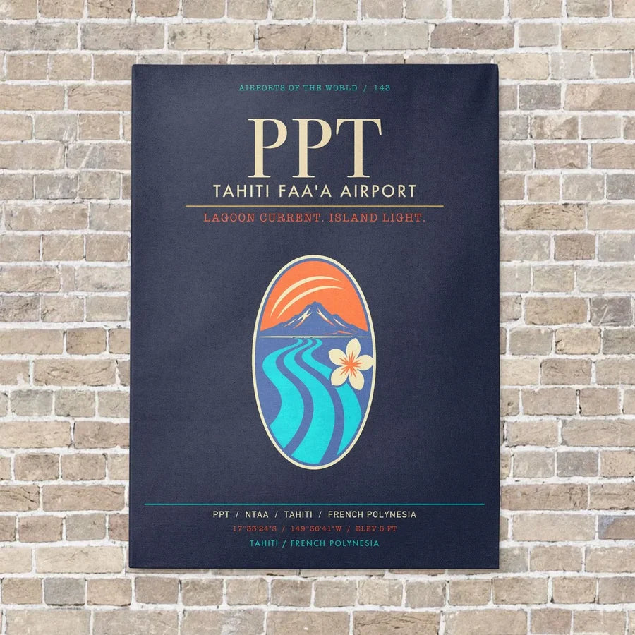 Tahiti Faa'a Airport PPT - Canvas Framed - Navy Blue