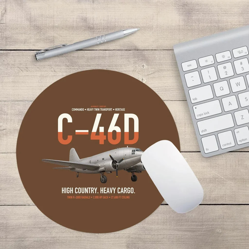 C-46D Commando design on brown round mouse pad