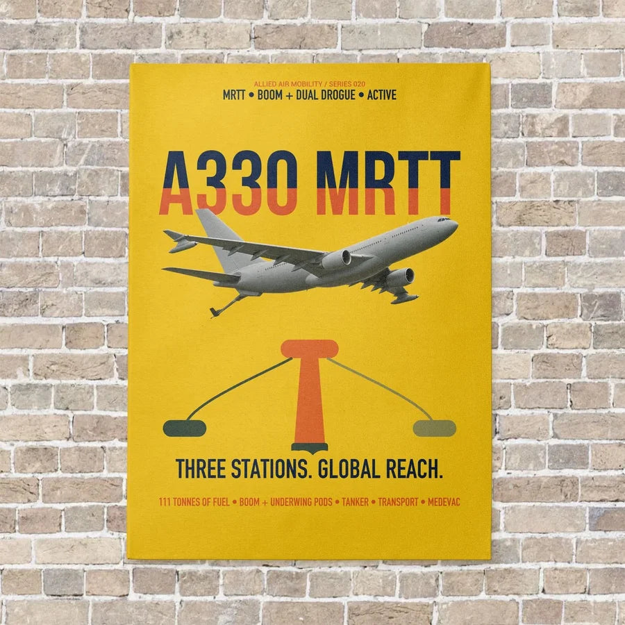 Airbus A330 MRTT vertical canvas print - no frame - yellow background