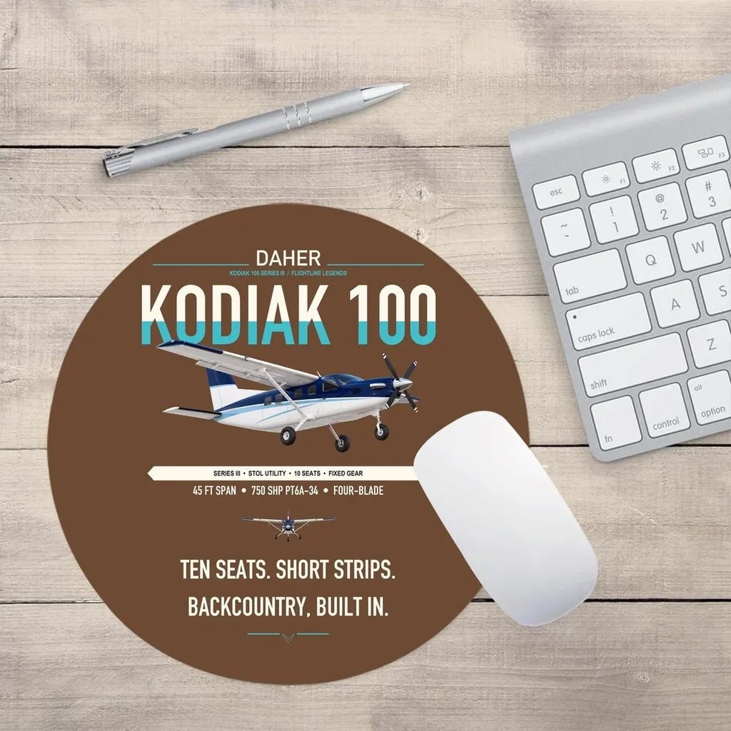Daher Kodiak 100 Series III design on brown round mouse pad