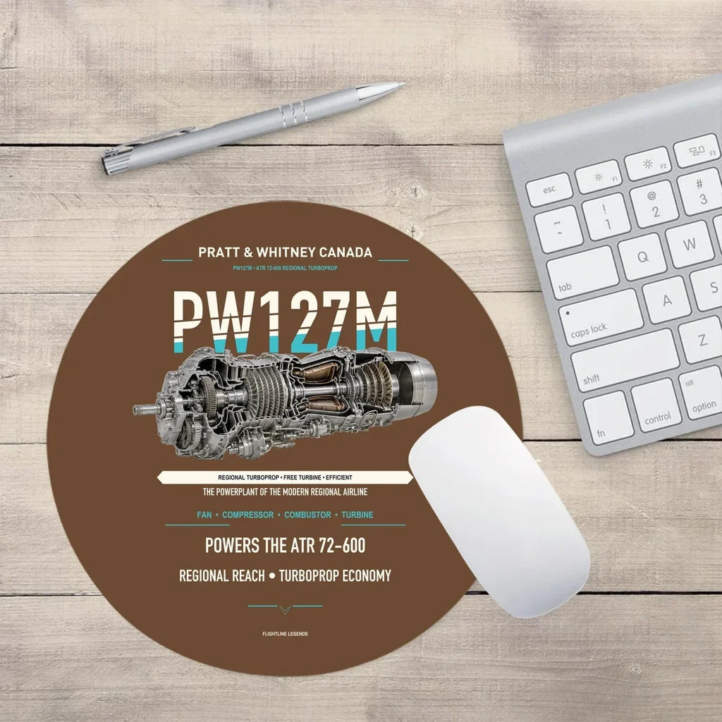 PW127M design on brown round mouse pad